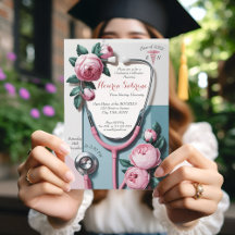 Stethoscope Floral moderne Invitation de graduatio