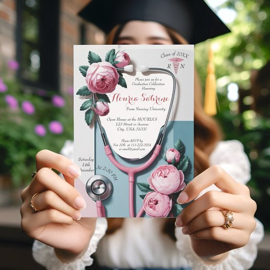 Stethoscope Floral moderne Invitation de graduatio