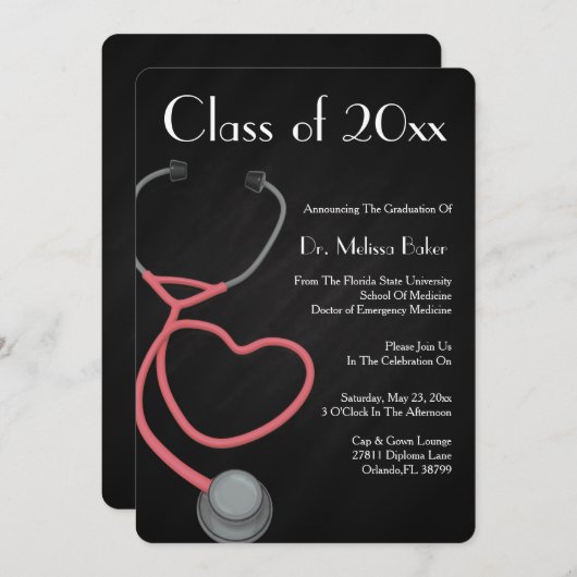 Stethoscope Medical School Afstuderen Aankondiging (Voorkant / Achterkant)