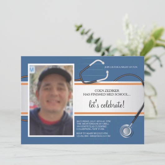 Stethoscope Photo Custom 3 Invitations (Debout devant)