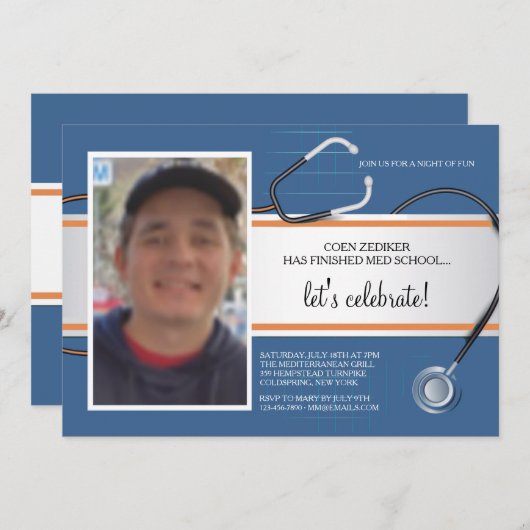 Stethoscope Photo Custom 3 Invitations (Devant / Derrière)