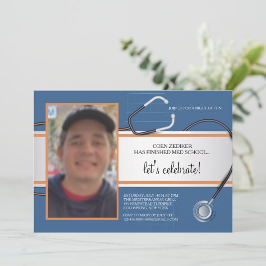 Stethoscope Photo Custom Invitations (Debout devant)