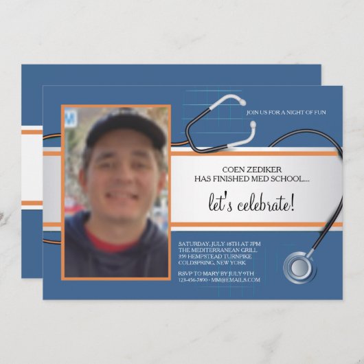 Stethoscope Photo Custom Invitations (Devant / Derrière)
