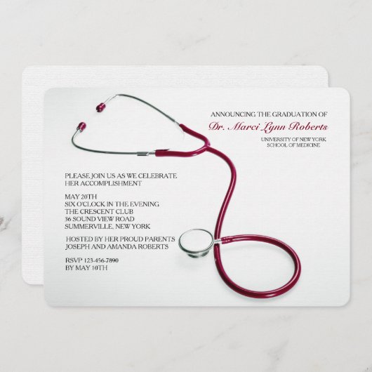 Stethoscope Red Médicale School Invitations (Devant / Derrière)