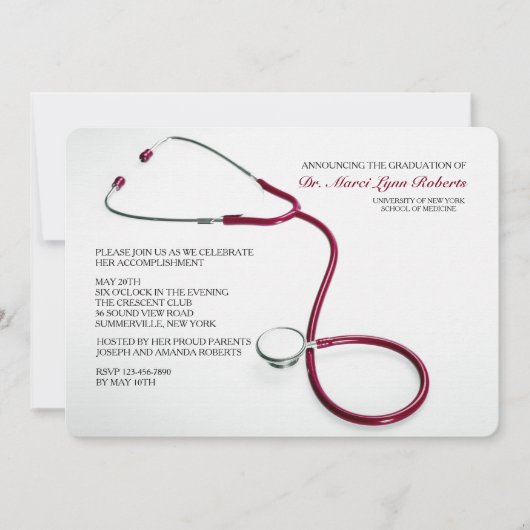Stethoscope Red Médicale School Invitations (Devant)