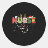 Stethoscope Santa Hat Reindeer Xmas Christmas Nurs Ronde Sticker (Voorkant)