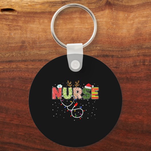 Stethoscope Santa Hat Reindeer Xmas Christmas Nurs Sleutelhanger (Voorkant)