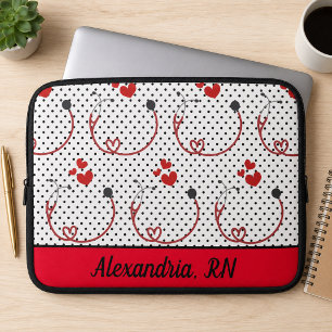 Stethoscopen, harten en polka stippen handtekening laptop sleeve