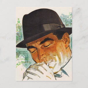 Stetson pet man dat een sigaret verlicht briefkaart