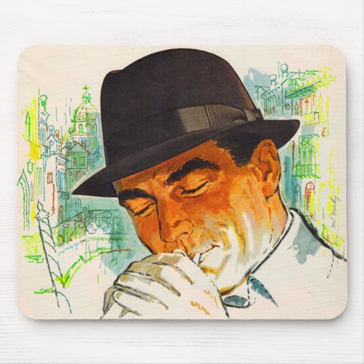 Stetson pet man dat een sigaret verlicht muismat (Voorkant)