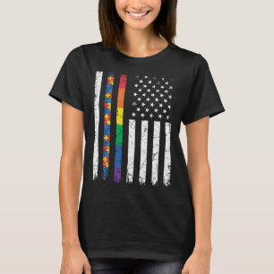 Steun Autisme Bewustzijn Regenboog Trots USA Ameri T-shirt