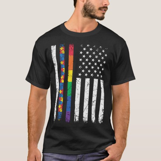 Steun Autisme Bewustzijn Regenboog Trots USA Ameri T-shirt (Voorkant)