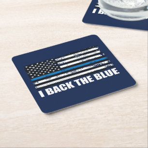 Steun de Blauwe Dunne blauwe lijn VS-vlag MAGA WWG Vierkante Kartonnen Onderzetter