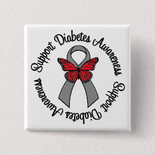 Steun Diabetes Bewustzijn Vlinderlint Vierkante Button 5,1 Cm