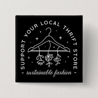 Steun je lokale kringloopwinkel vierkante button 5,1 cm