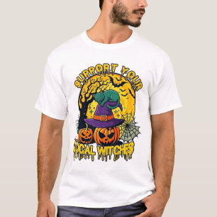Steun Lokale Heksen Halloween Kat Heksenhoed Pomp T-shirt
