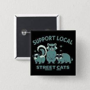 Steun Lokale Straatkat Grappige Wasbeer Opossum Vierkante Button 5,1 Cm