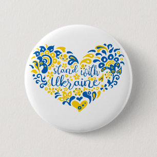 Steun Oekraine lettering en hart Ronde Button 5,7 Cm