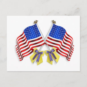 Steun onze troepen gele konijnen en vlaggen briefkaart