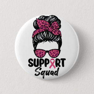 Steun Team Rommelige Knot Roze Krijger Borstkanker Ronde Button 5,7 Cm
