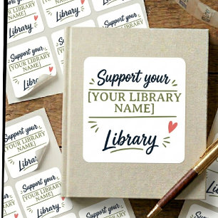 Steun uw bibliotheek – Maatwerk naamontwerp voor b Vierkante Sticker