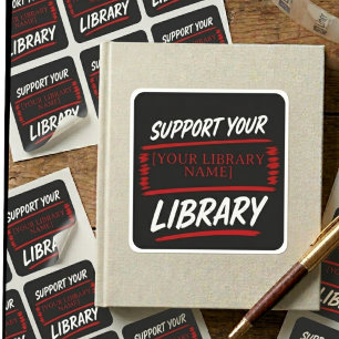 Steun uw bibliotheek – Maatwerk naamontwerp voor b Vierkante Sticker