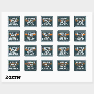 steun uw lokaal bibliotheekplein vierkante sticker