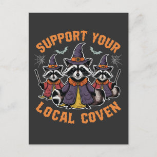 Steun uw lokale Coven Spooky Raccoon Halloween Briefkaart