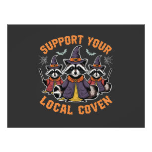 Steun uw lokale Coven Spooky Raccoon Halloween Foto Afdruk