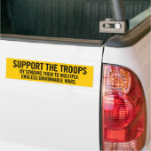 Steun voor de Bumpersticker van de Troops Sarcasm (Op Truck)