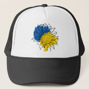 Steun voor Oekraïne Blauwe en Gele Zonnebloem Trucker Pet