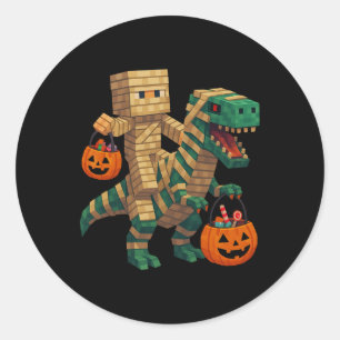 Steve rijdt Mummy Dinosaur T Rex Halloween Grappig Ronde Sticker