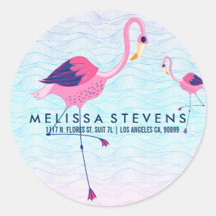 Stevige brauwen en roze flamingos ronde sticker