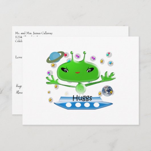 Stevige groene buitenruimtetuigen met ruimtevaarts briefkaart (Voorkant / Achterkant)