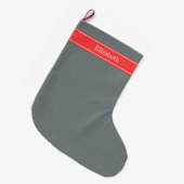 Stevige houtskool grijs koraal rood lint monogram grote kerstsok (Voorkant (Hangend))