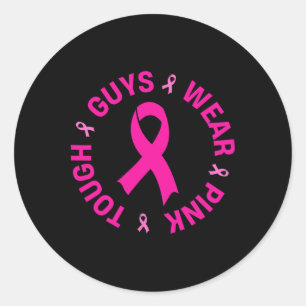 Stevige jongens Draag roze borstkankerwaarschuwing Ronde Sticker