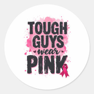 Stevige jongens Draag roze borstkankerwaarschuwing Ronde Sticker