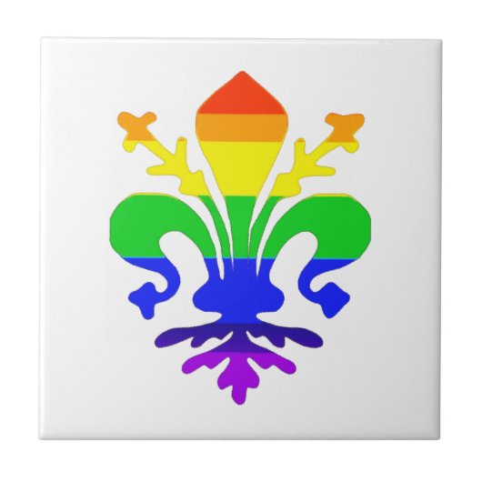 Stevige regenboog Fleur de Lis Tegeltje (Voorkant)