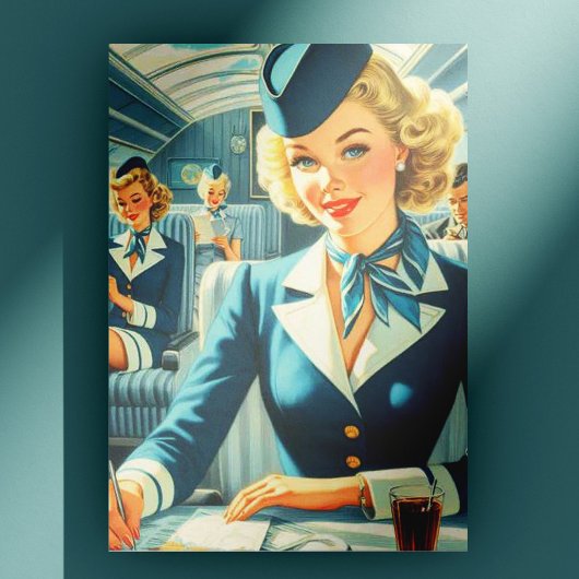  stewardess illustratie briefkaart