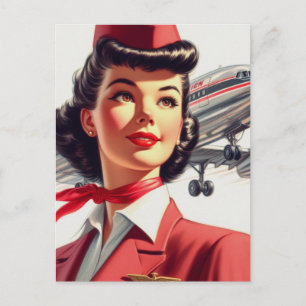  stewardess illustratie briefkaart