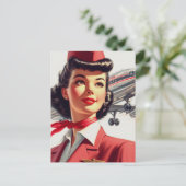  stewardess illustratie briefkaart (Staand voorkant)