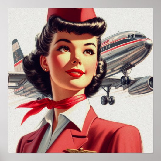  stewardess illustratie poster (Voorkant)