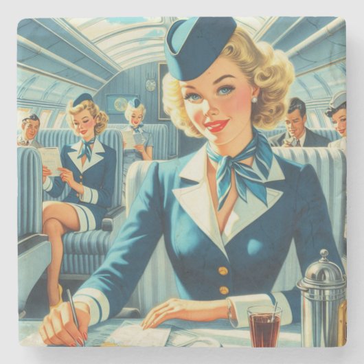 stewardess illustratie stenen onderzetter (Voorkant)