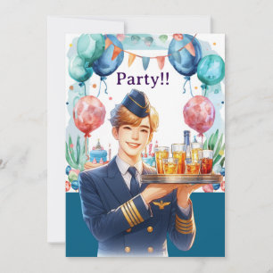 Stewardess verjaardagsfeestje kaart