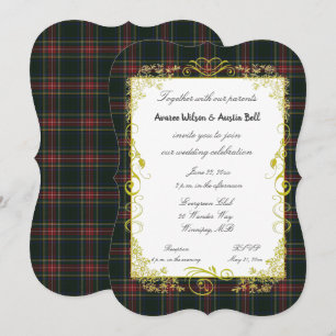 Stewart Black Modern Tartan Met Gouden Lijst Kaart