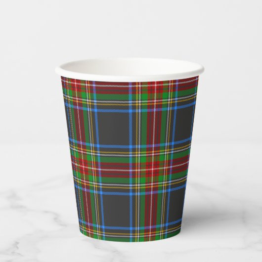 Stewart Black Tartan Scottish Pset Pattern Papieren Bekers (Voorkant)