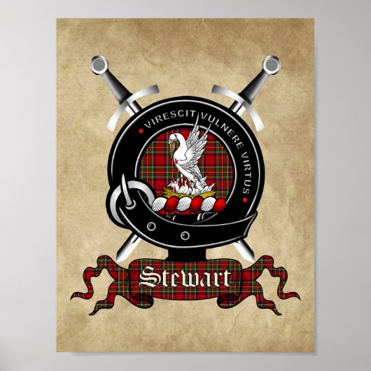 Stewart Clan Badge & Tartan Poster 8.5x11 (Devant)