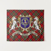 Stewart Clan Badge & Unicorns met Tartan Wandkleed (Voorkant (horizontaal))