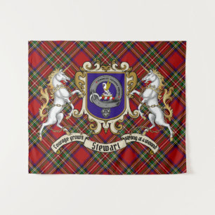 Stewart Clan Badge & Unicorns met Tartan Wandkleed