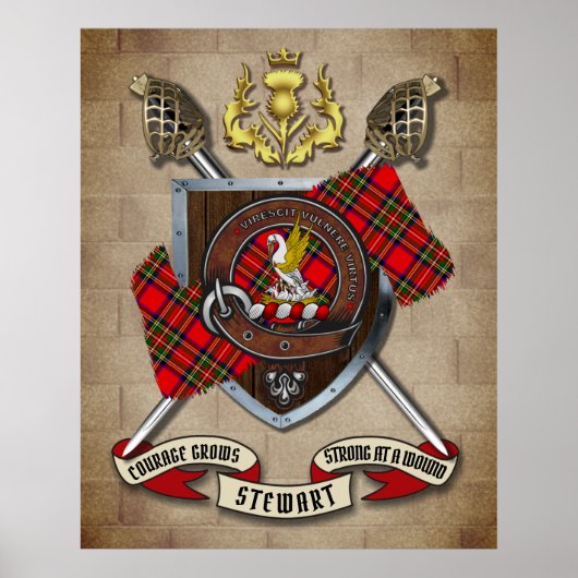 Stewart Clan Badge W/Crossed Swords Poster (Devant)